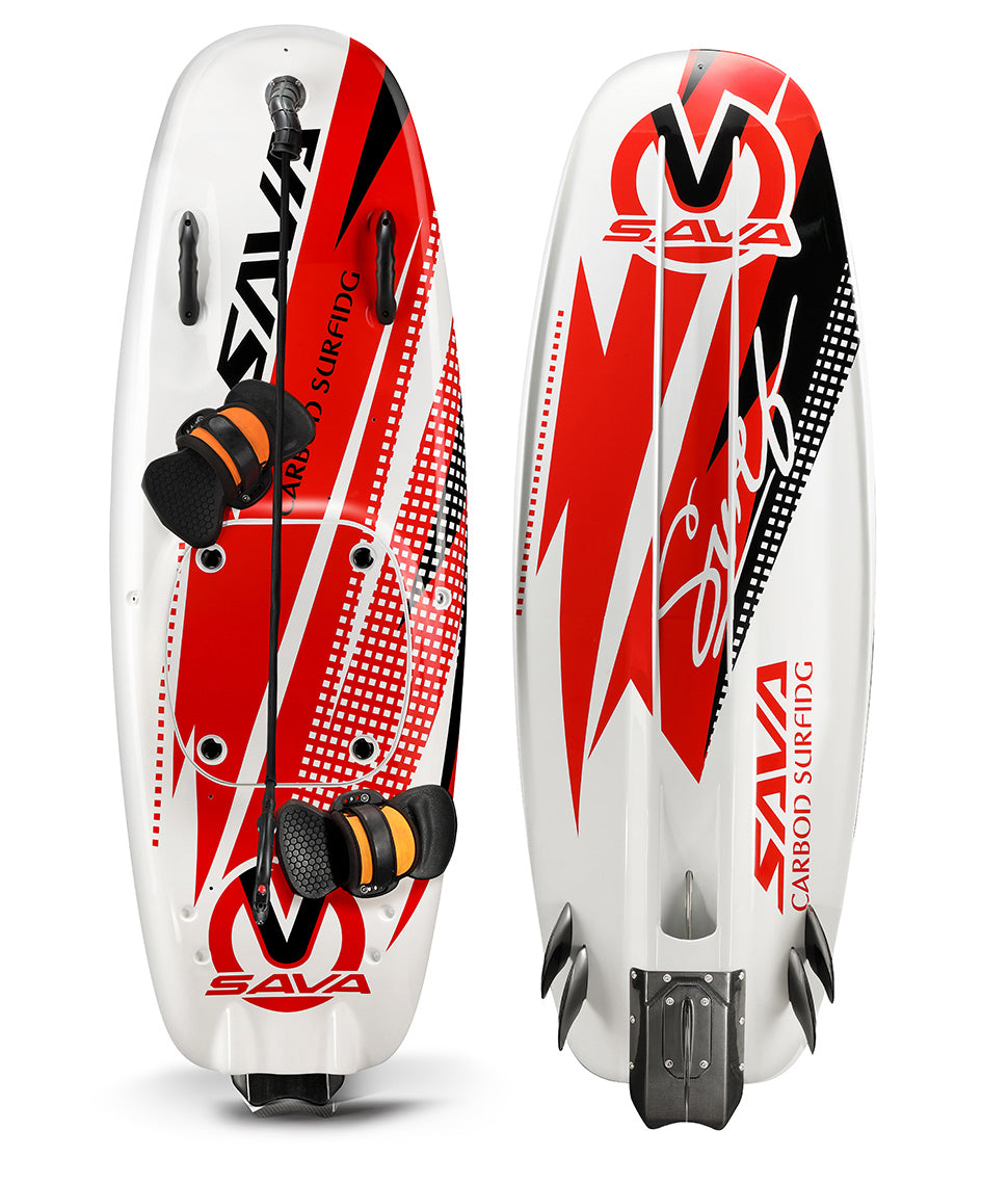 White sava powered surfboard-sava power
